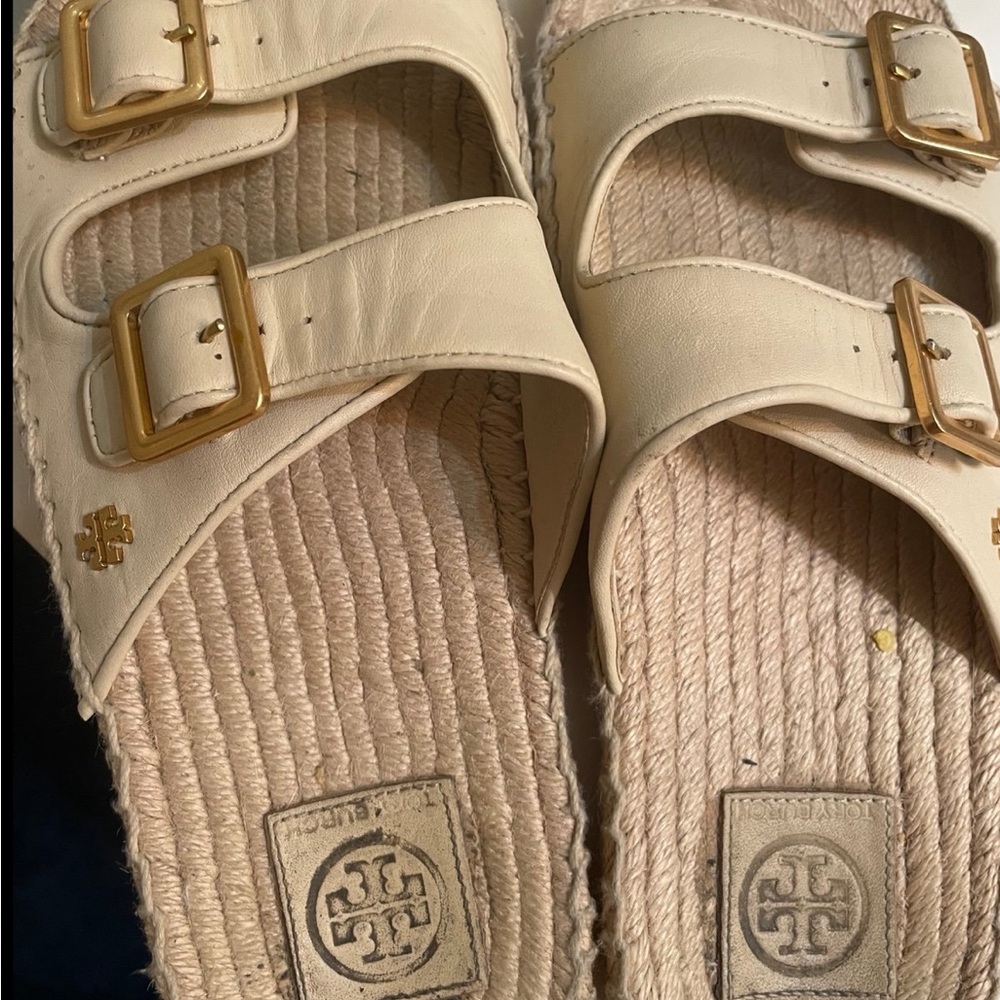 Tory Burch Cream Espadrille Sandals with Gold Accents - Picture 2 of 4